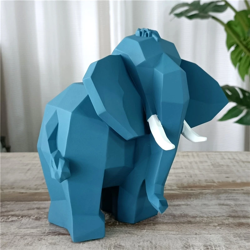 Geometric Elephant Sculpture Resin Abstract Statue Home Animal Savannah Ornament Creature Craft Decor Furnishing