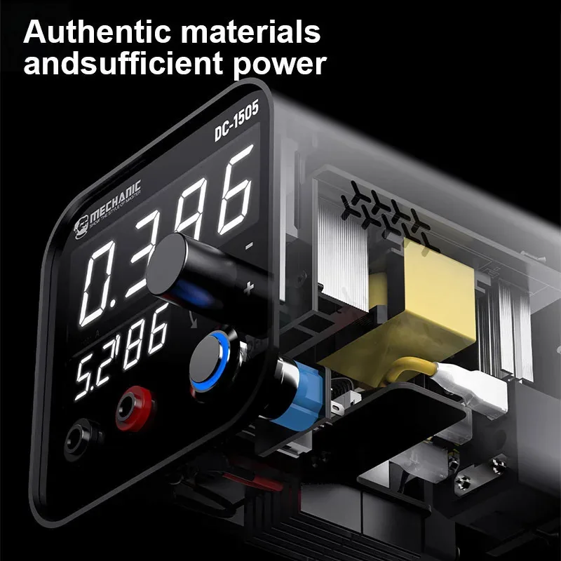 

Mechanic DC-1505 Desktop 15V 5A Adjustable Power Supply 4-Digits Display Fast Charging For Mobile Phone Testing Repairing Tool