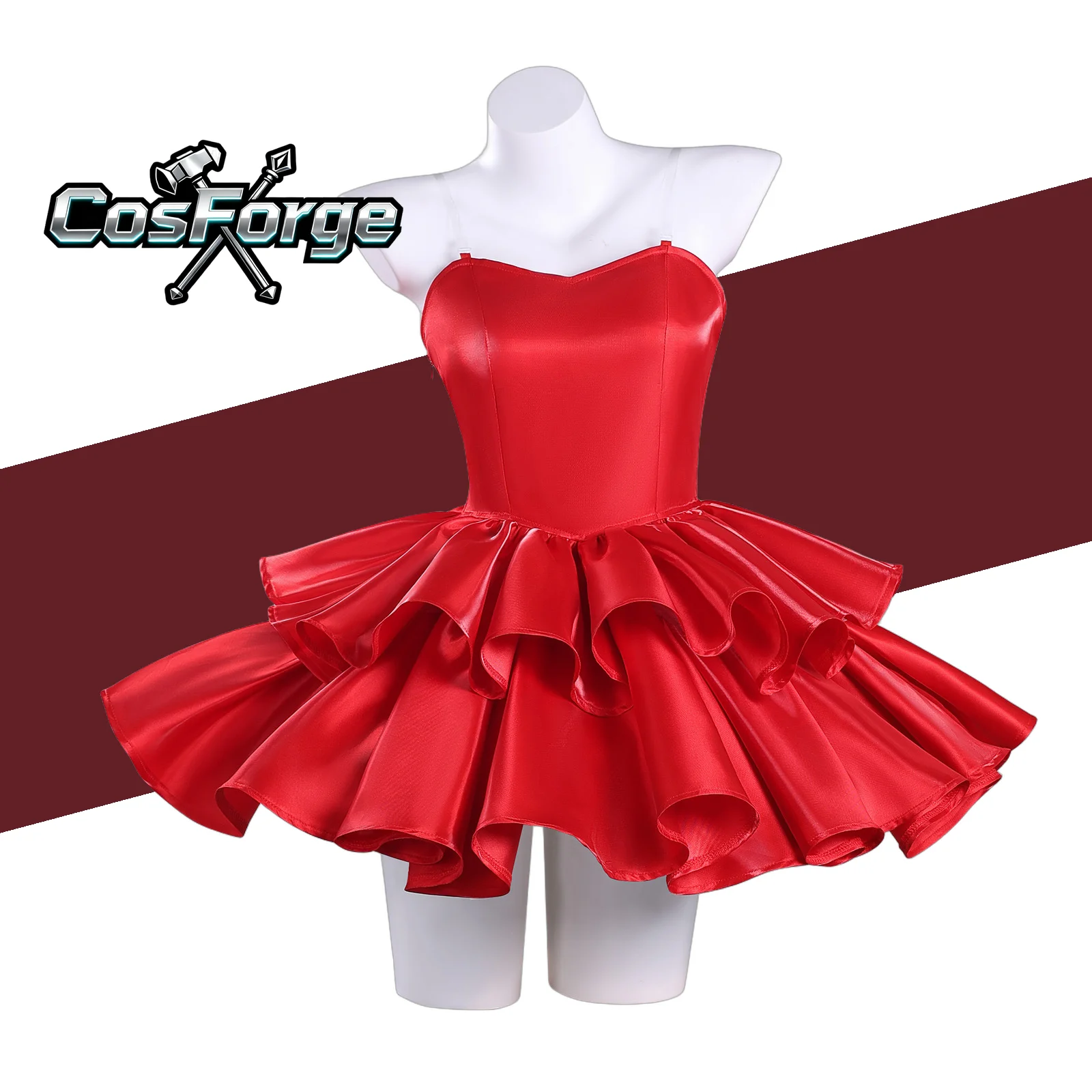 

Perfect Blue Mima Cosplay Costume Red Strapless Tube Dress with Headband with Thigh-High Stockings and Gloves Halloween Costumes