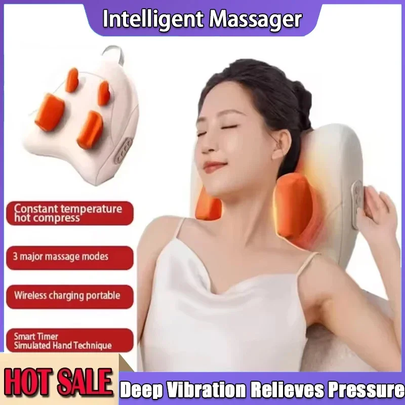 

Электрическая массажная подушка трапециевидной формы, беспроводной автомобильный и домашний массажер с подогревом талии, шеи, ног, разминание шейного шиацу