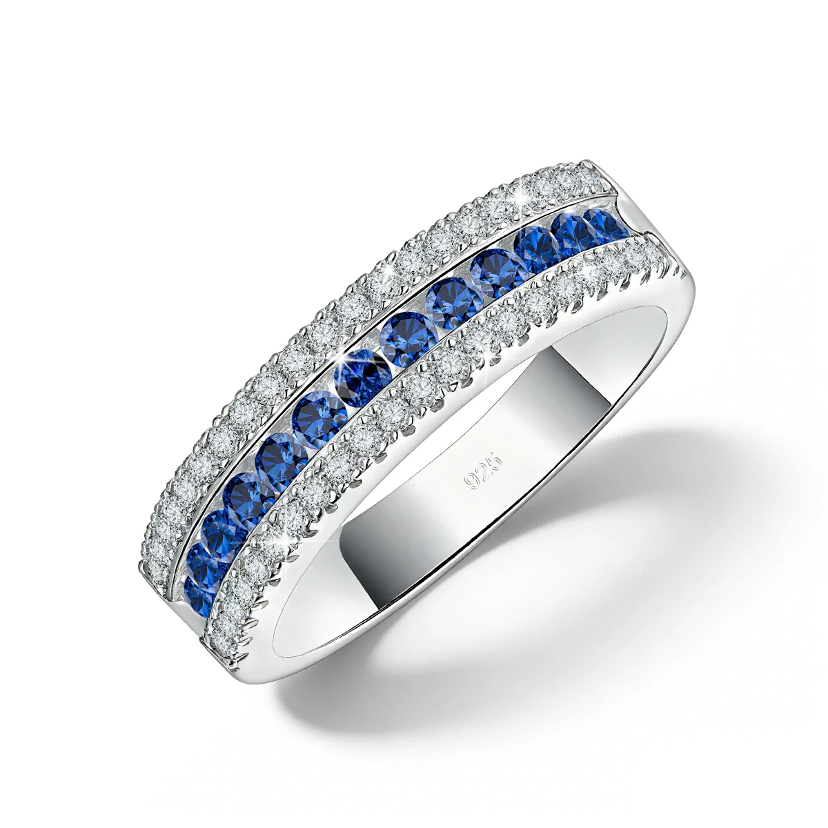 925 Silber Mehrschichtige Stapelringe für Damen, Herren und Paare, Verlobungsschmuck, Wasserfester Fingerring mit Blauem Korund – Detail 7