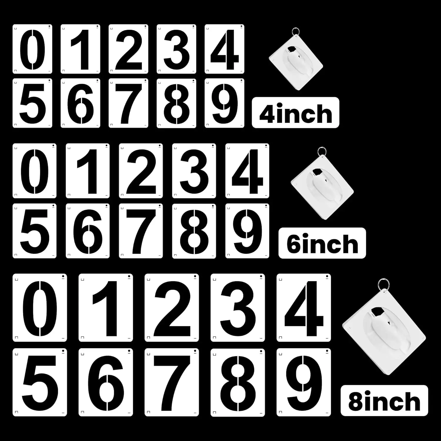4,6,8 Inch Number Stencils, 30Pcs Reusable Washable Plastic Number Stencils 0-9, Ideal for House Address Sign , DIY Crafts