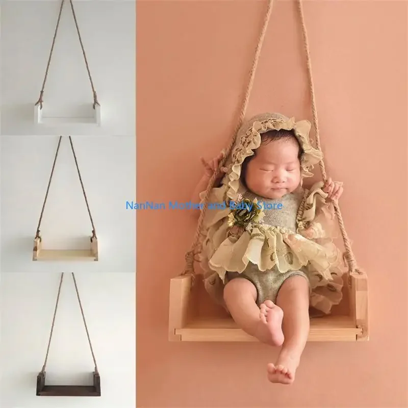新生児写真撮影アクセサリー-木製スイング写真テーマ小道具-赤ちゃん女の子男の子用-百日祝いベビーシャワー写真撮影用品