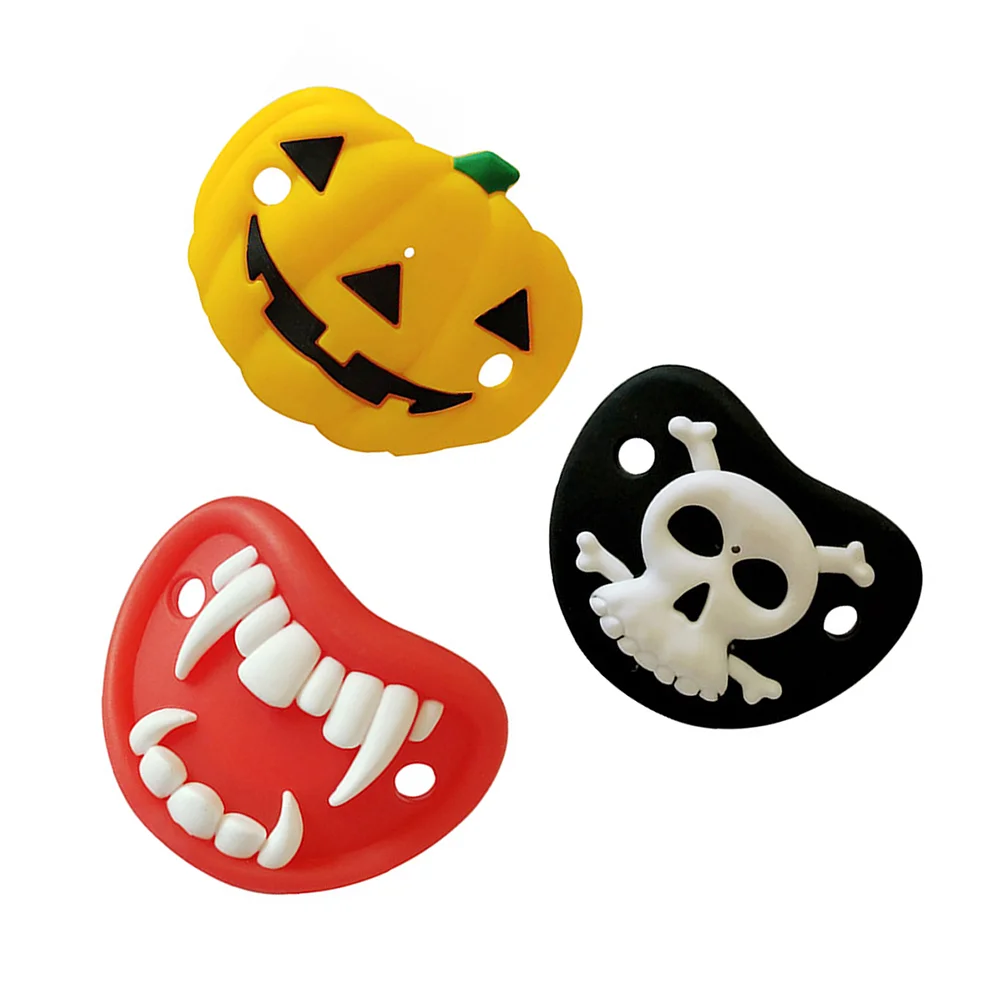 

3pcs Food Grade Silicone Baby Pacifier Halloween Elements Design Pumpkin Skull Shape for Baby Toddlers