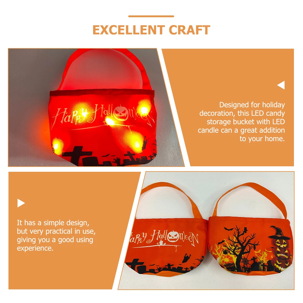 

Pumpkin Candy Bags Halloween Bucket LED Lights Canvas Reusable Decorations Party Favor Glow