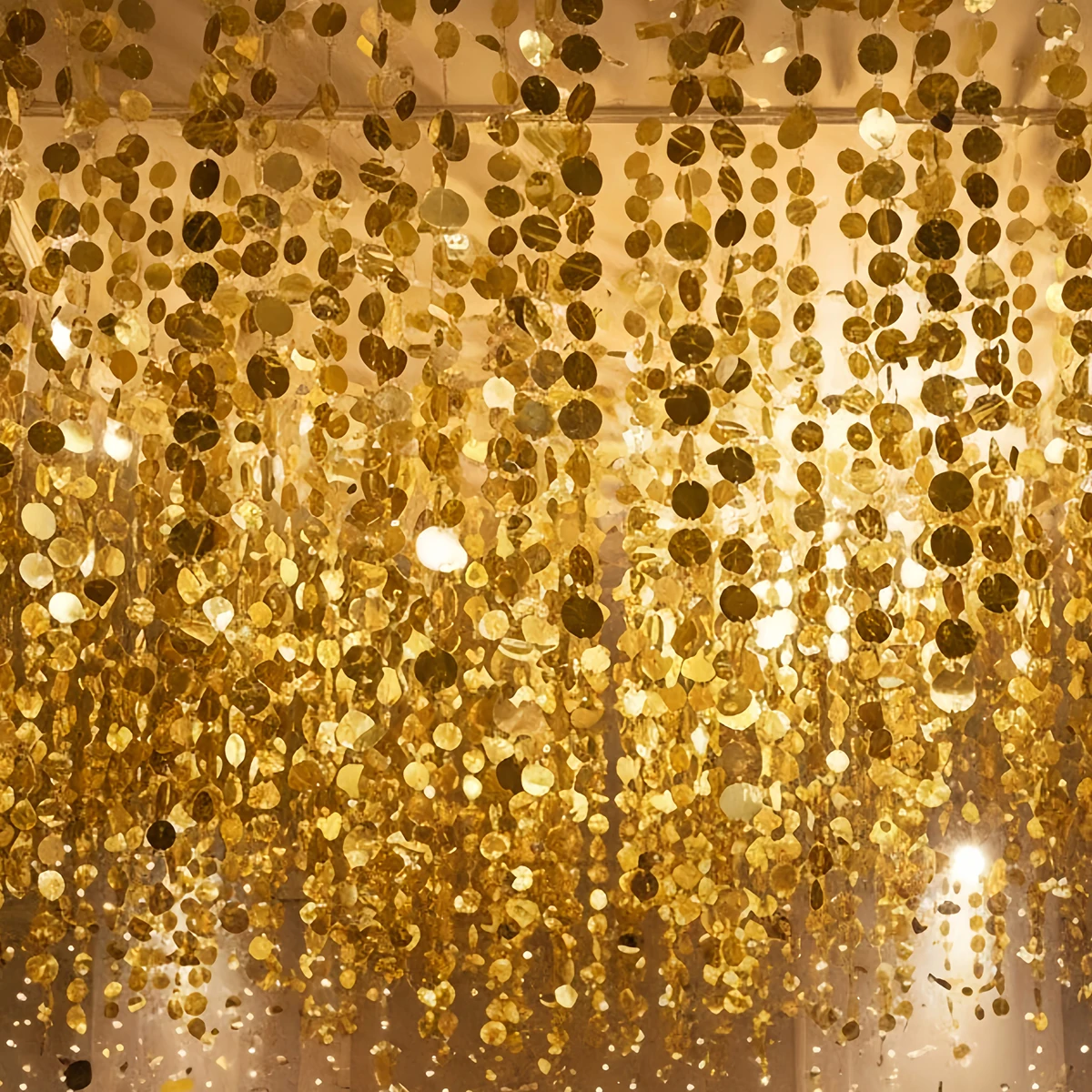 Shimmer Golden Sequin Curtain Backdrop Sparkly Glitter Hanging Decorations for Weddings Party Porch Decor & Holiday Celebrations