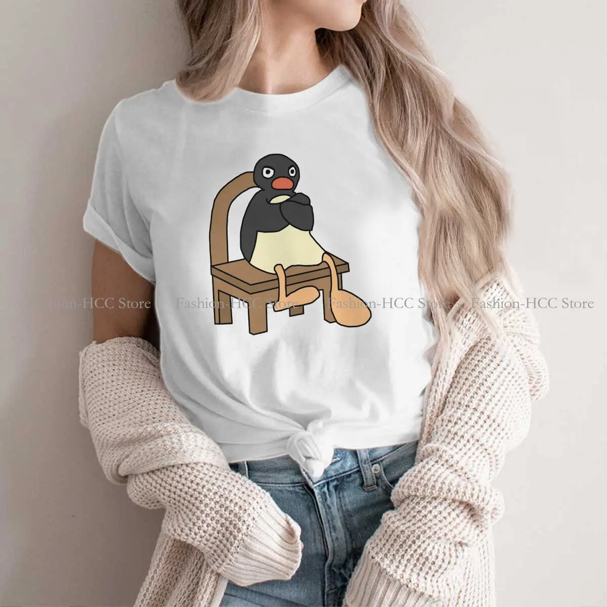 Pingu Noot Pinga Penguin TV Polyester TShirt for Women Angry Soft Leisure Sweatshirts T Shirt Novelty New Design