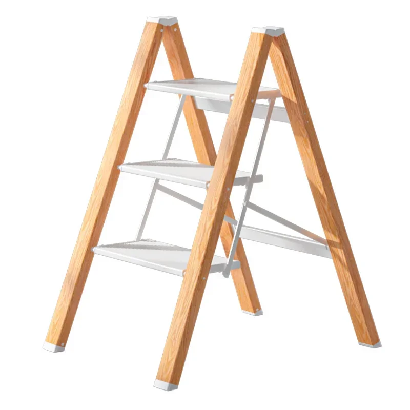 High Quality Minimalist Fashion Kitchen Stool Imitation Wood Grain Ladder Chair Multifunctional Step Stool Folding Storage 3