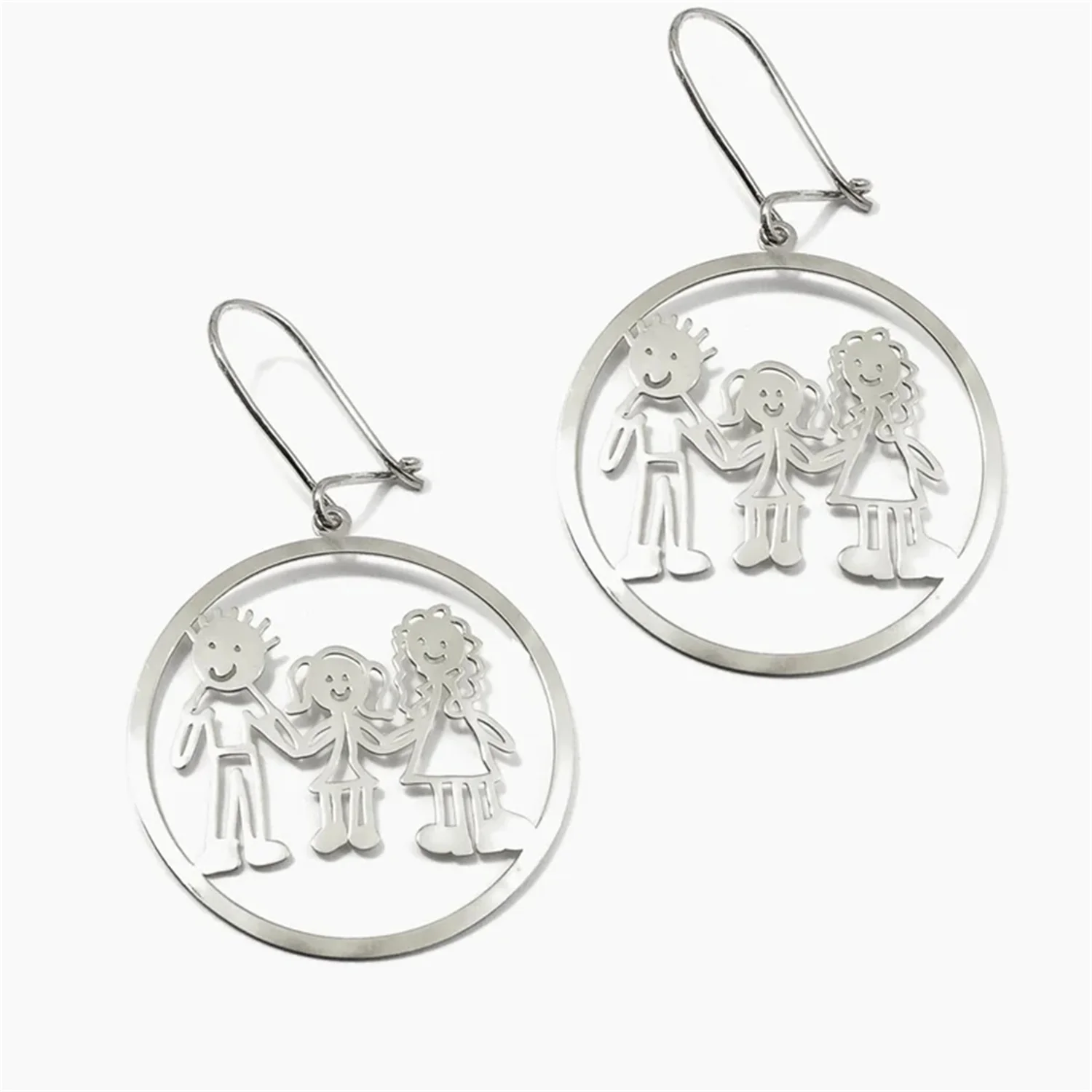 Kids Drawing Stainless Steel Earrings Custom Logo Products Mother Earrings Round Frame Custom Custom Birthday Souvenir Mom Gift