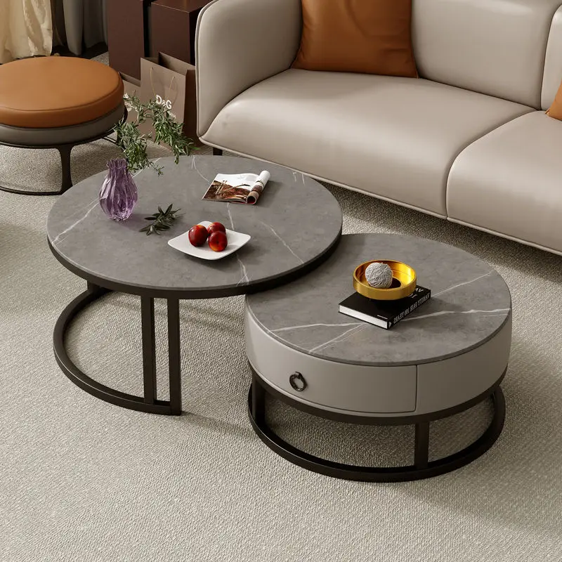 Round Low Coffee Table Storage Drawers Living Room Modern Coffee Table Simple Design Mesas De Centro Para Sala Smart Furniture