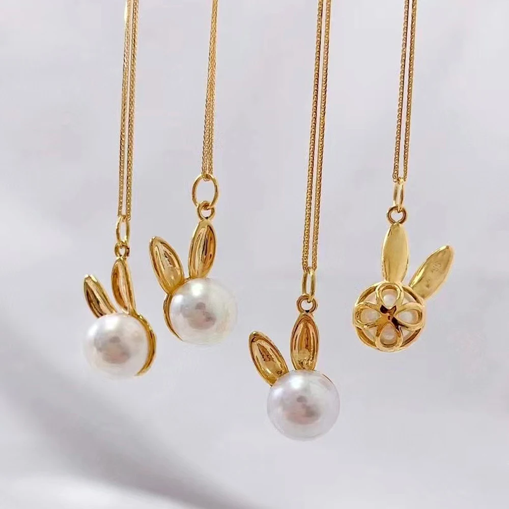 

5pcs DIY Pearl Accessories 925 Silver Pendant Empty Holder Rabbit Gold Silver Necklace Pendant for Women, with 7-9mm Round Beads