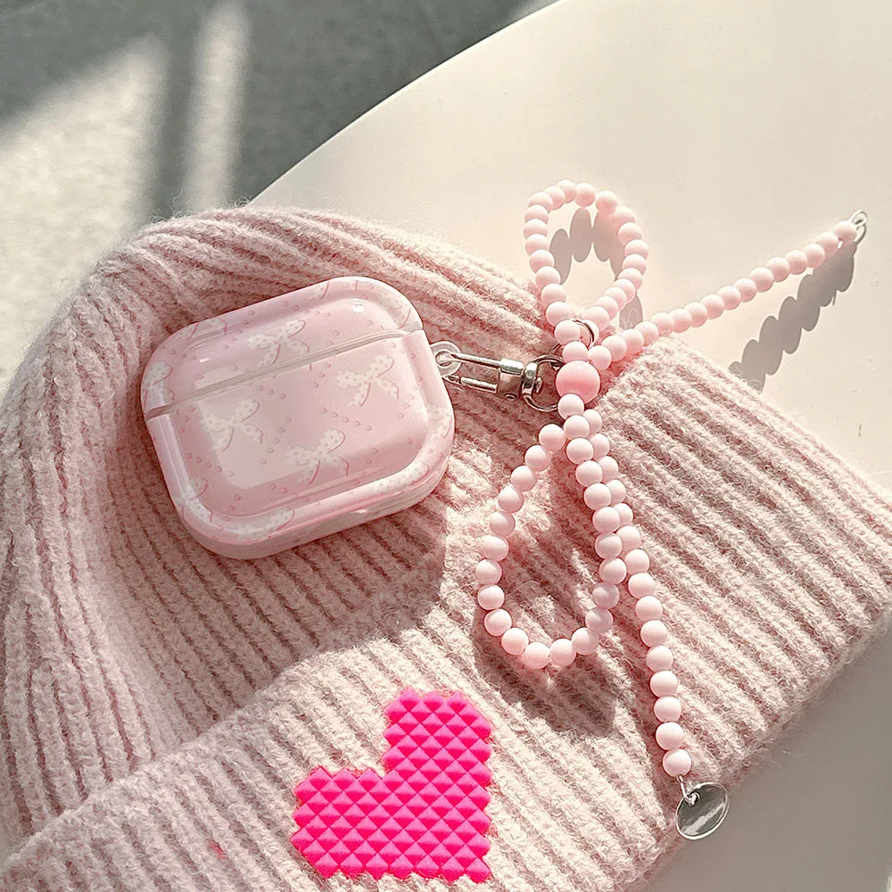 เกาหลีสีชมพูหัวใจรัก Bowknot สาวหูฟังสําหรับ Apple Airpods Pro 2 1 2 3 กรณีหูฟังป้องกันพร้อมจี้โบว์