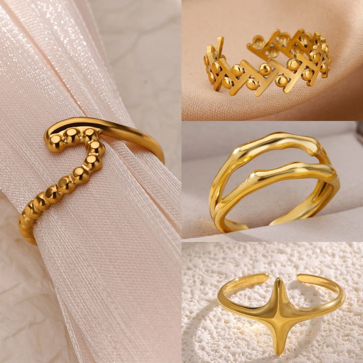 

10pcs Minimalist Wavy Stainless Steel Beads Women's Rings Spliced Designed Jewelry Ring Gift bijoux bague acier inoxydable