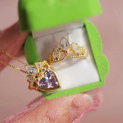 Rapunzel Crown Charm Necklace for Women Girls Gold Plated Princess Ring Wedding Geek Jewelry Accessories Christmas Gift