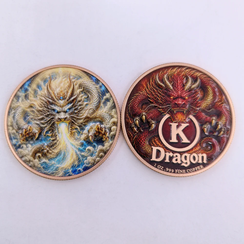 1 OZ .999 Fine Copper Chinese Myth Dragon Commemorative Medal Fire Cloud Dragon Fantasy Creature Metal Coin Collectible Gift