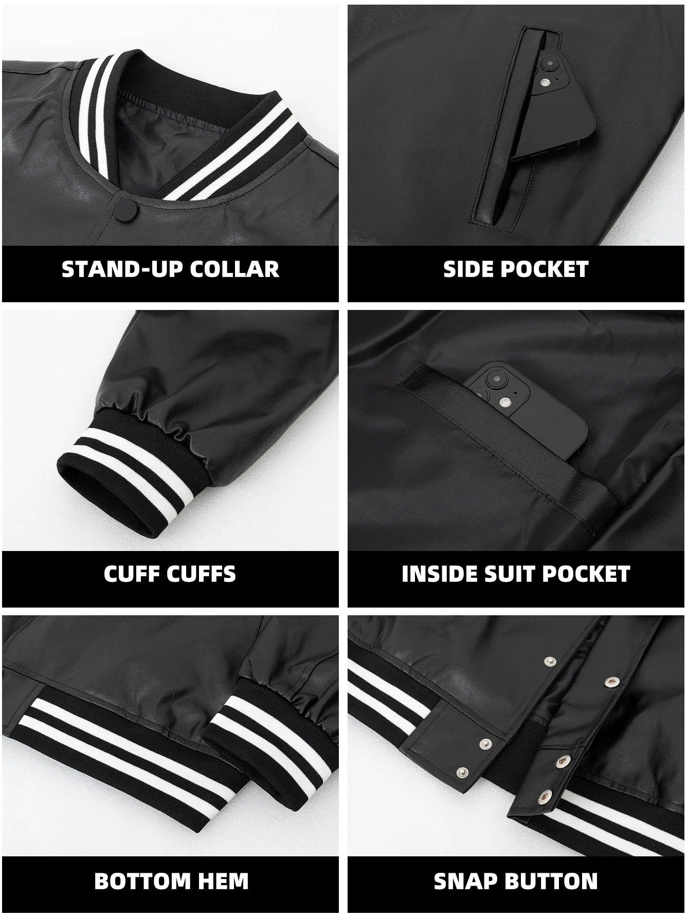 Men\'s Faux Leather Jackets Varsity Embroidered Baseball Coat Casual Daily Motorcycle Windbreaker Bomber Outerwear New in Jacket