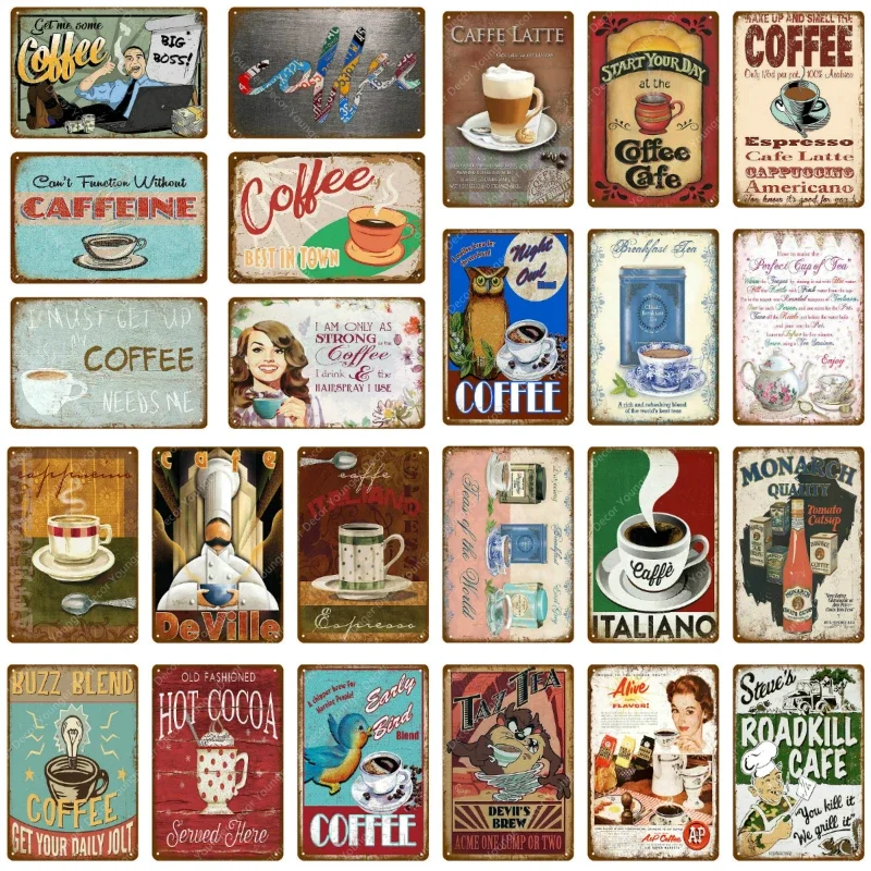 Italiano-letrero de Metal de cacao caliente, placa artística de pared, bebida, café, cartel, Bar, cocina, Pub, cafetería, decoración, pegatina de pared Retro Vintage YJ008