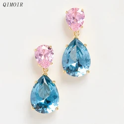 Colorful Glass Stones Metal Post Earrings For Women Water Drop Fashion Jewelry Trendy Classic Style Party Accessories Gift C1407