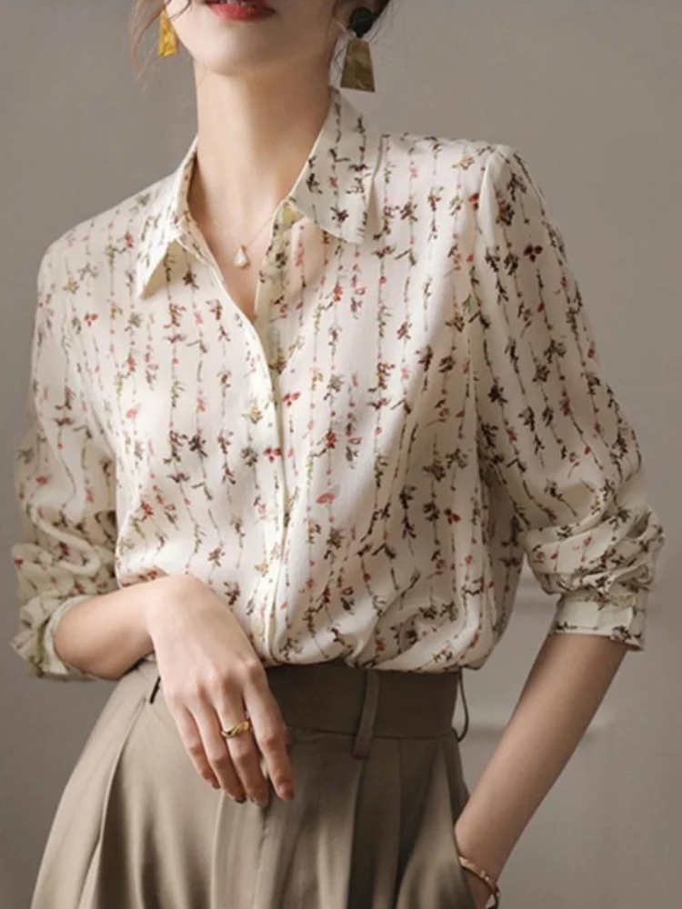 Spring and Summer New Light Luxury Printed Shirt Temperament Casual Long Sleeved Shirt Top Women's Commuting Style Shirt