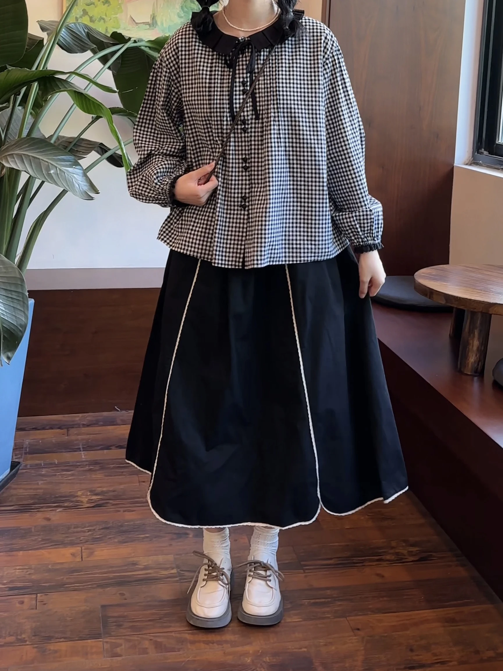 

Ретро-юбка миди А-силуэта в японском стиле с высокой талией, художественным цветочным принтом и асимметричным подолом, длиной до колена, женская, из хлопка