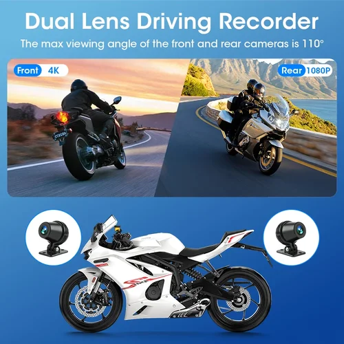 Imagen 2 del producto Motocicleta CarPlay y Android Auto 6/8,1 pulgadas 4K + 1080P Moto DVR navegación GPS grabadora de unidad impermeable pantalla Bluetooth