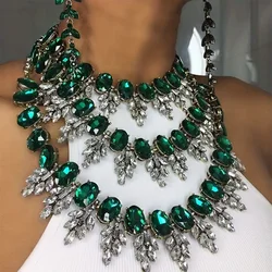 Vedawas Green Statement Rhinestone Necklace Body Chian Elegant Neck Chain Jewelry For Women