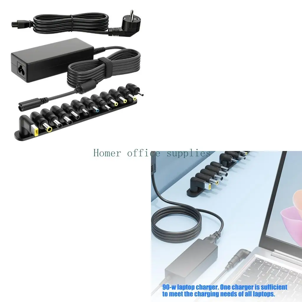 K43B Spare Laptop Power Supply 90W with 12 Heads, Narrow Power Brick for Office Tasks, Study Desk Work, Dorm Shelf and Trip Bag