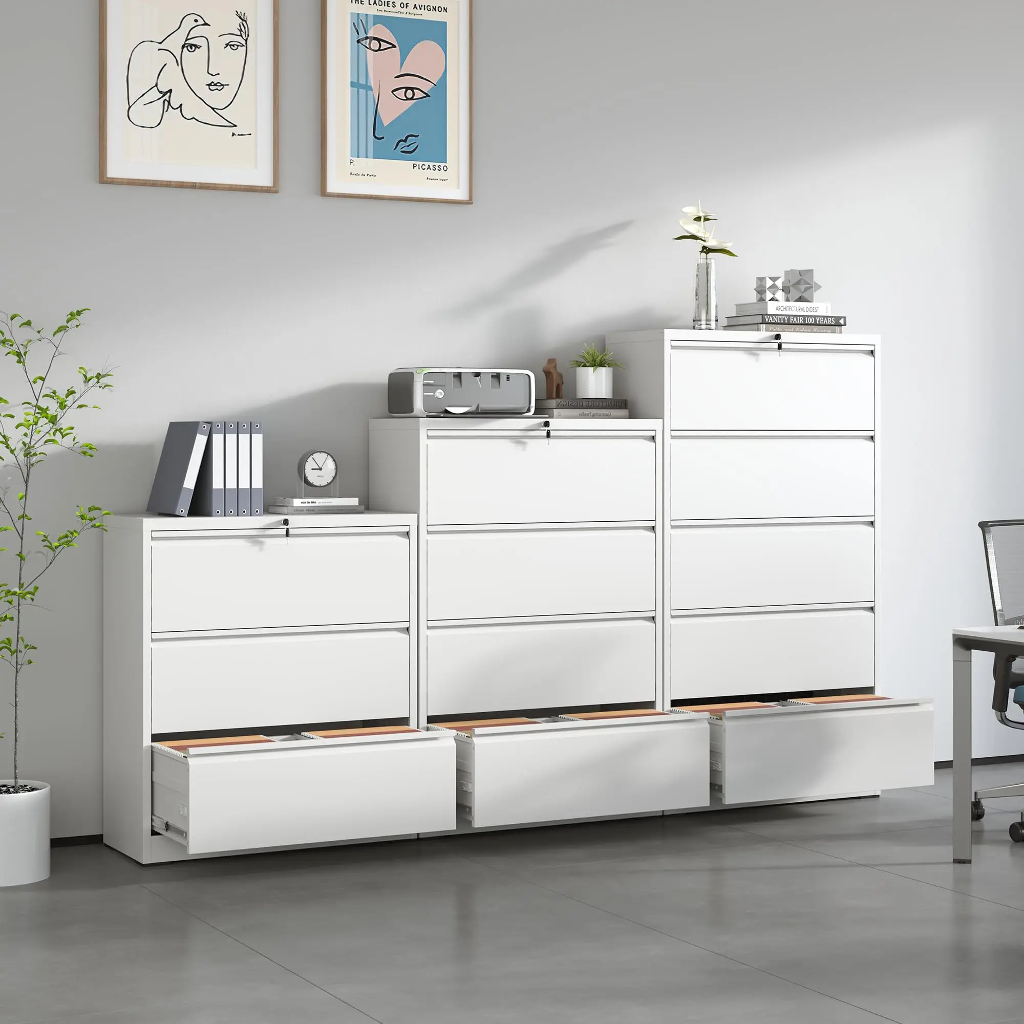 5 Drawer Lateral File Cabinet with Lock,White Metal Filing Cabinet