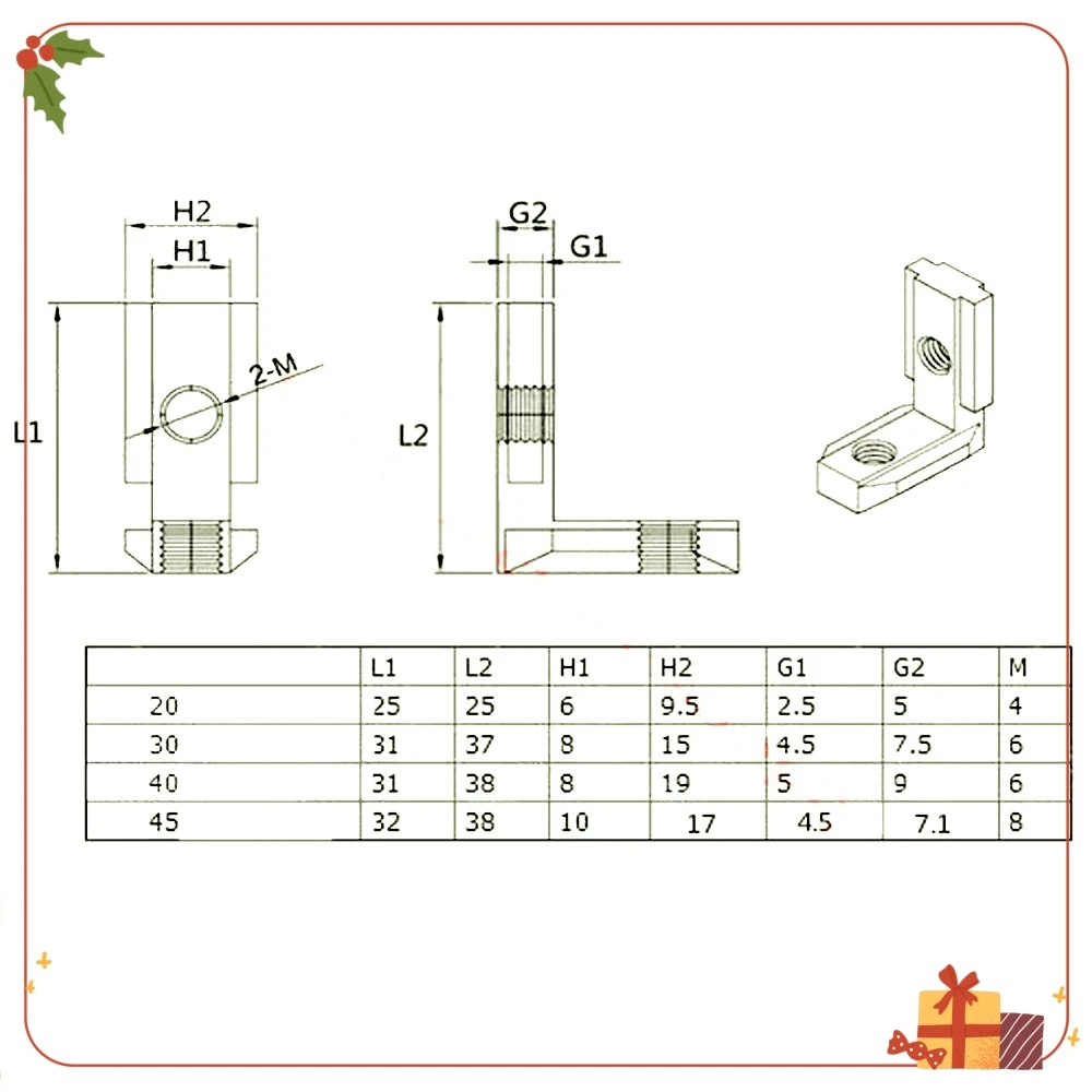 EU 2020 3030 4040 4545 T Slot L-Shape Interior Inside Corner Connector Joint Bracket with Screws for Aluminum Extrusion Profile