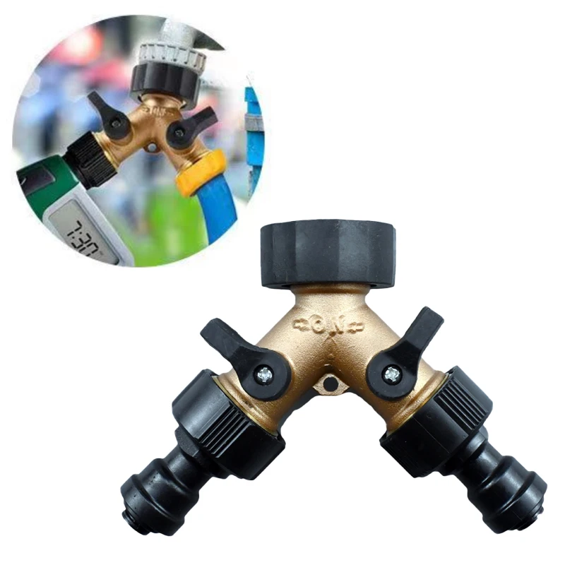 3/4 Inch 2-Way Garden Tap Connector Brass Garden Hose Splitter Y-Type Watering Distributor Coupler For Outdoor Faucet 1pcs