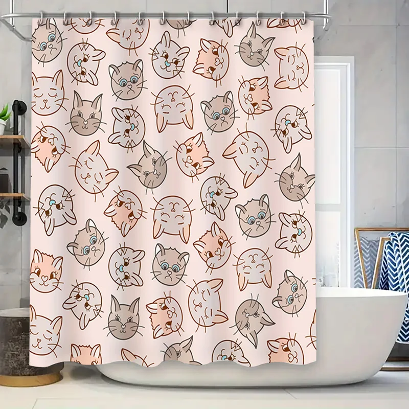 

Cute Cat Shower Curtain Fabric Waterproof Washable Bath Room Decor Decoration 3D Printing Home Living Room Bathroom Accessories