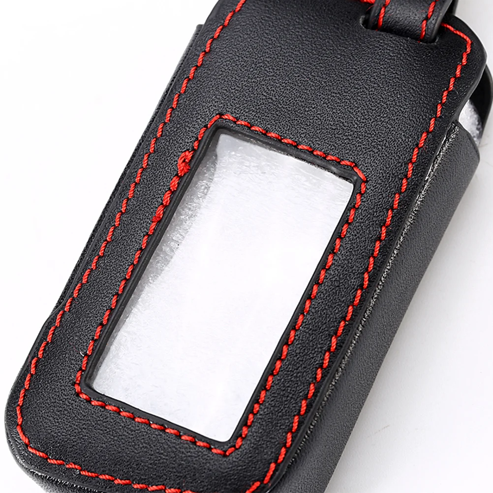

Car Key Case Cover Holder for A63 Car Alarm Remote Controller LCD Keychain Cover Wallet (Brown Thread)