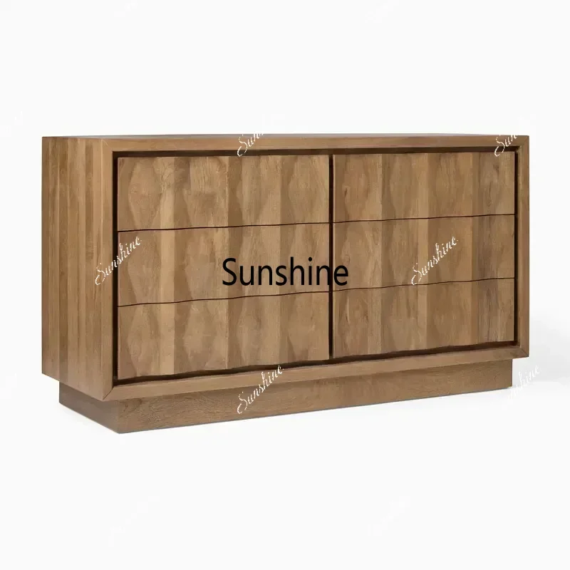 YMedieval solid wood simple dining side cabinet is silent, retro style art carving dining side chest storage entrance cabinet