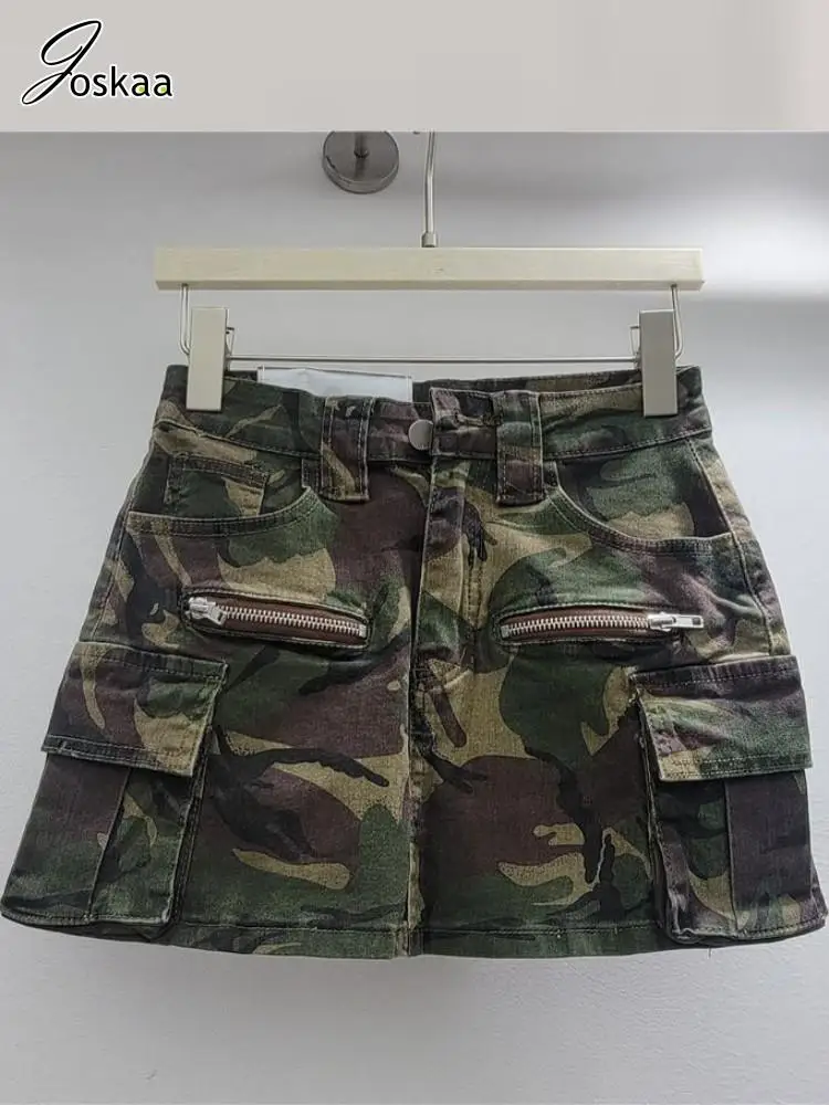 

Joskaa 2022, осенняя женская винтажная мини-юбка с боковыми карманами и высокой талией, сексуальные эластичные джинсовые юбки трапециевидной формы для вечеринок и клубов Y2K, уличная одежда