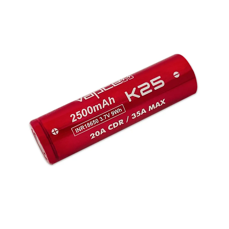 Vapcell K25 INR 18650 3.7V 2500mAh 20A/35A baterai 18650 arus tinggi sel ion Lithium mirip dengan baterai 25R