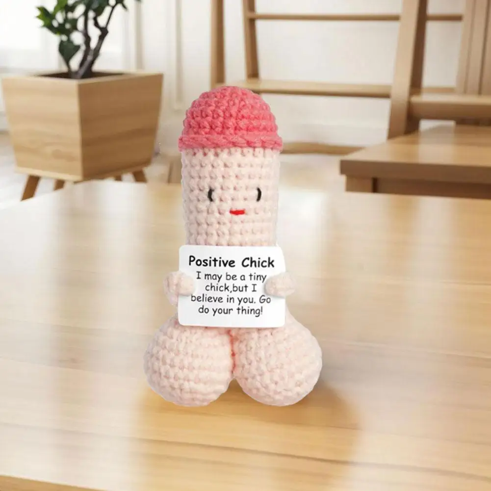 Mini Positive Dick Crochet Gift Emotional Support Pickle Cute Funny Positive Wool Knitted Doll with Positive Card Birthday Gift