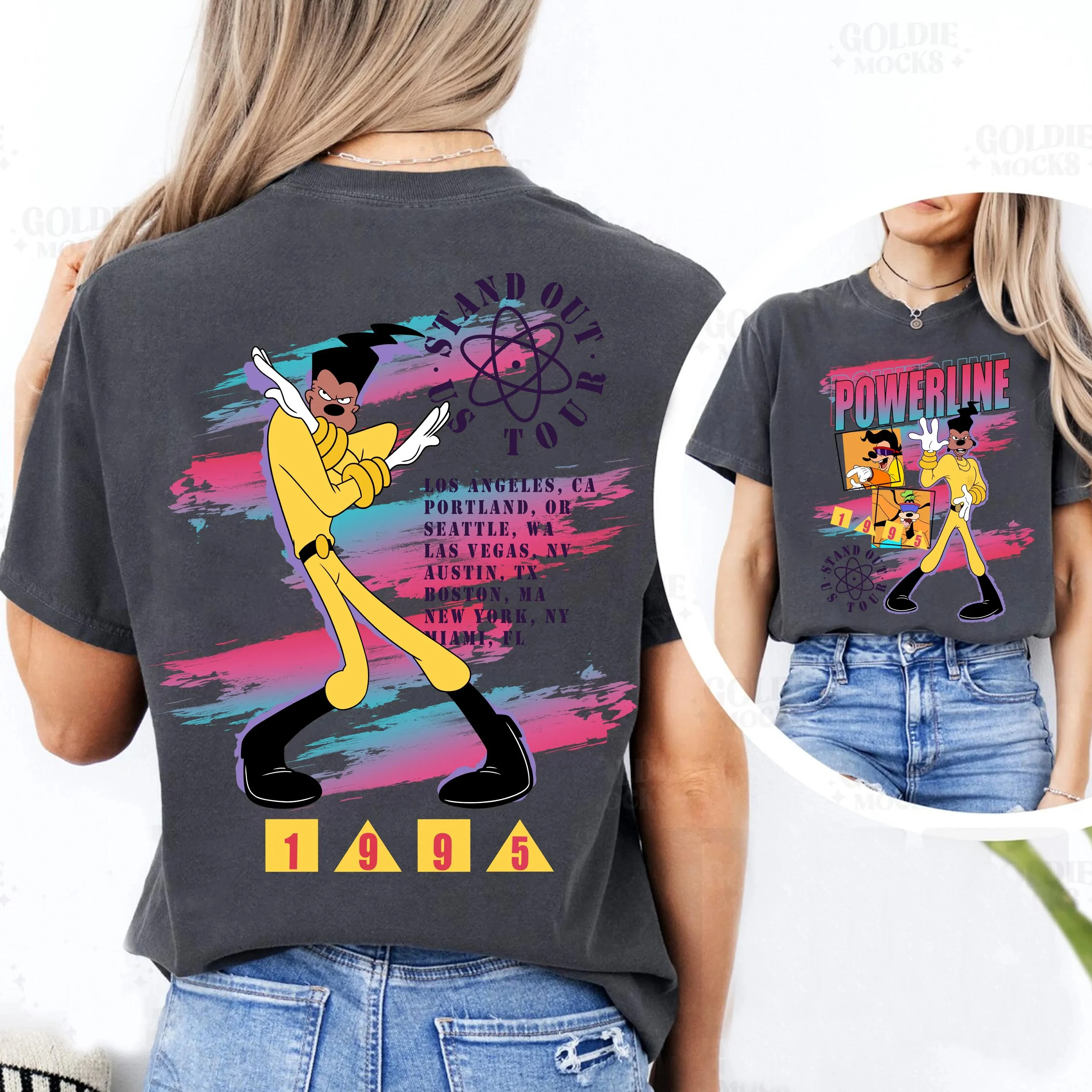 

Disney Powerline A Goofy Movie Stand Out World Tour 1995 T-Shirt Disneyland Family Matching Shirt Goofy Max Shirt Birthday Gift