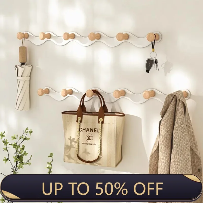Wall Mounted Coat Rack Entryway Hooks with Shelf Space Saving Hanger Clothes Bags Organizer No Drill Damage Free Hallway Foyer
