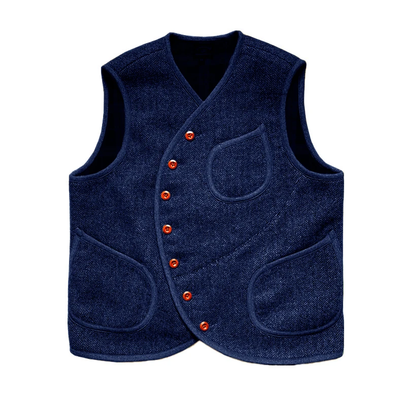 Men\'s Suit Vest Herringbone Wool Crew Neck Sleeveless Jacket Male Steampunk Waistcoat Vintage