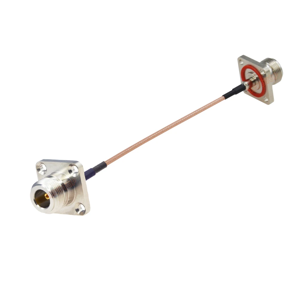 BEVOTOP N Type Panel Mount 4-Hole Flange Female to Female RG316 Cable Adapter 50Ohm Low Loss RF Coaxial Antenna Extension Jumper