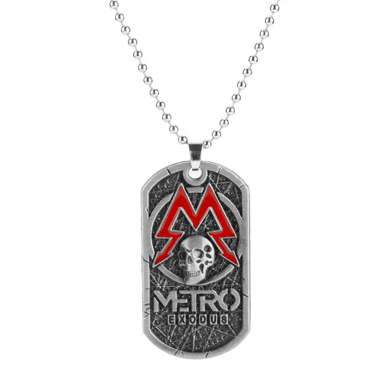 Game Metro Exodus 2033 Necklace Retro Dog Tag Skull Pendants Necklace Choker Women Men Charm Jewelry Gifts