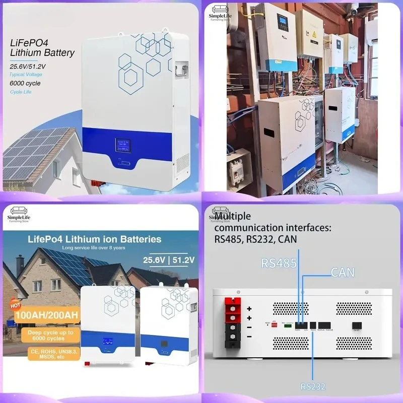48V Deep Cycle Lithium Solar Battery for Home Energy Storage System High Capacity LiFePO4 Power Wall Off Grid PV Panel Kit