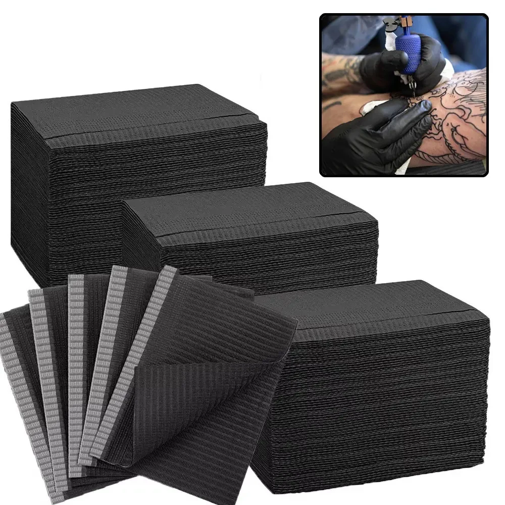 25/50/125Pcs Black One-time Tattoo Cleaning Wipes Pad Disposable Dental Piercing Bibs Waterproof Sheets Paper Tattoo Accessories