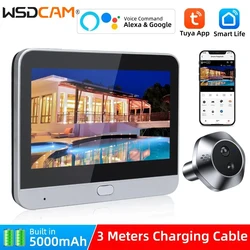 Wsdcam 140° Wide Angle Door Peephole Camera One Way intercom Video Eye Motion Detection Wifi Doorbell Camera 5000mAh Battery