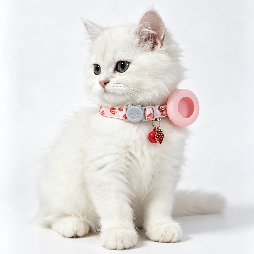 Verstellbares Katzenhalsband mit AirTag-Halter, Sicherheitsverschluss, Niedlichem Aufdruck, Leichtes Kätzchenhalsband mit Glocke & Süßem Anhänger – Detail 4