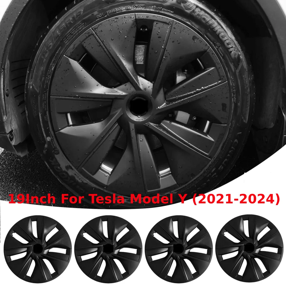 For Tesla Model Y Wheel Cover Hubcap 19 Inch Matte Black Wheel Cover HubCaps Set of 4 (2021-2024)