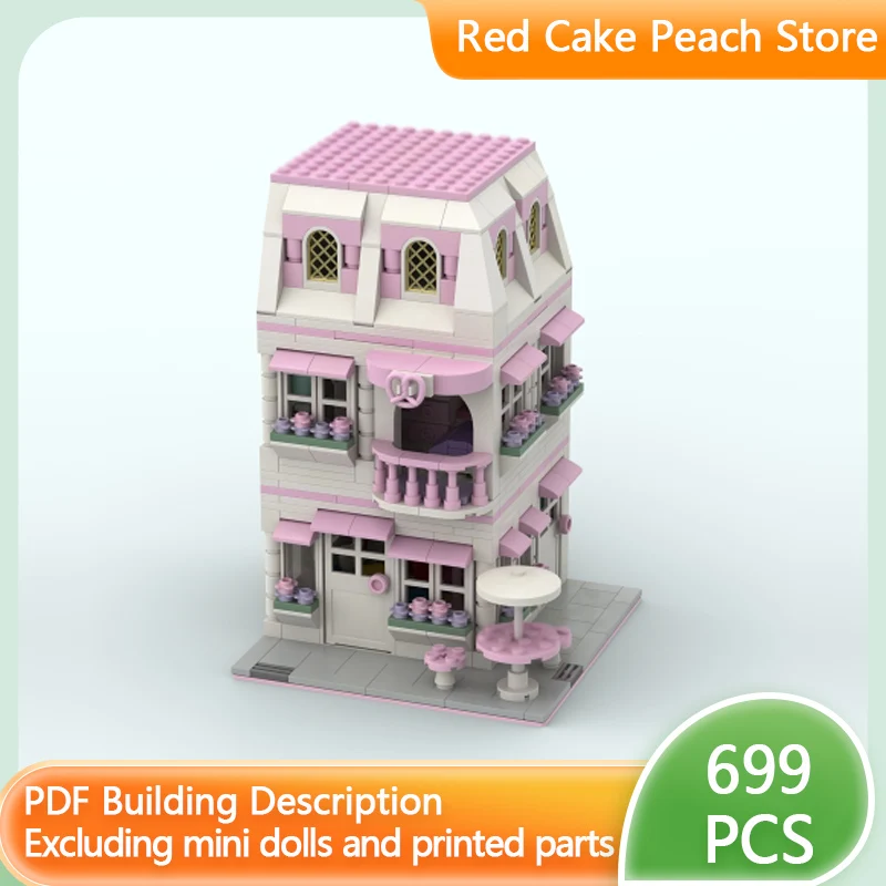 

City Street View Model MOC Building Bricks Pink House Architecture Modular Technology Children Holiday Gifts Assemble Toys Suit