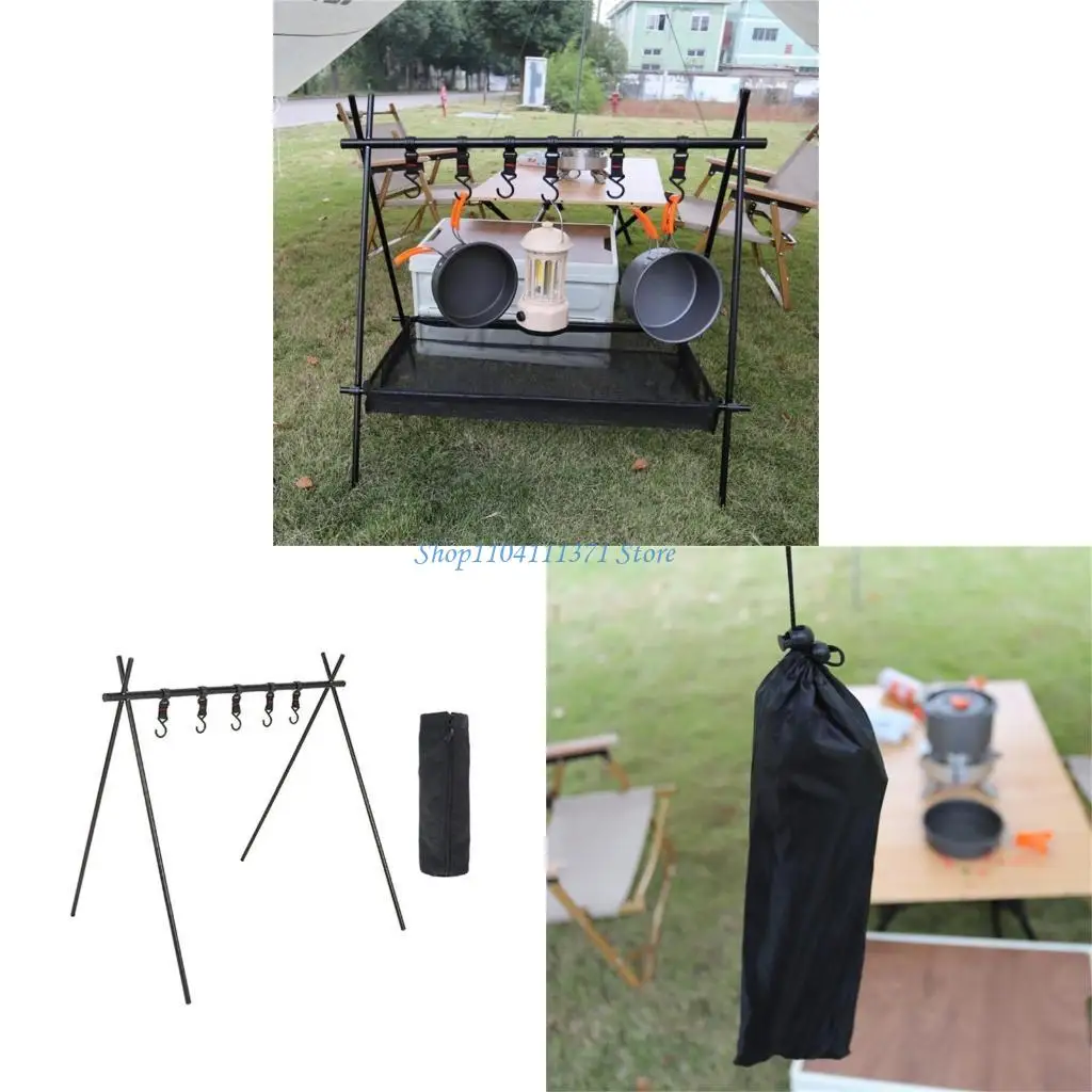 

Travel Camping Triangular Shelf Camping Drying Rack Cookware Hanger Aluminum Alloy Folding Hanging Rack Outdoor Eequipment