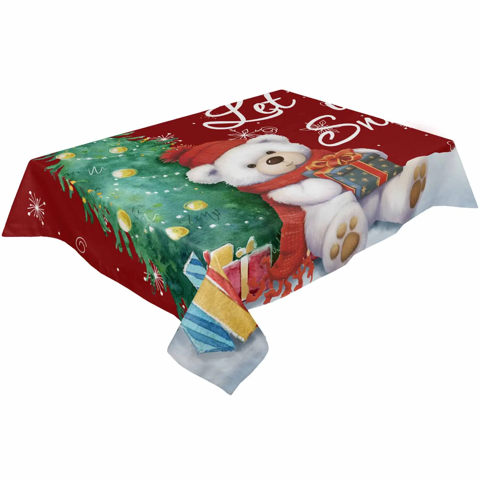 Christmas Snowflakes Retro Koala Tablecloths Waterproof Kitchen Coffee Table For Living Room Home Decor Dining Table