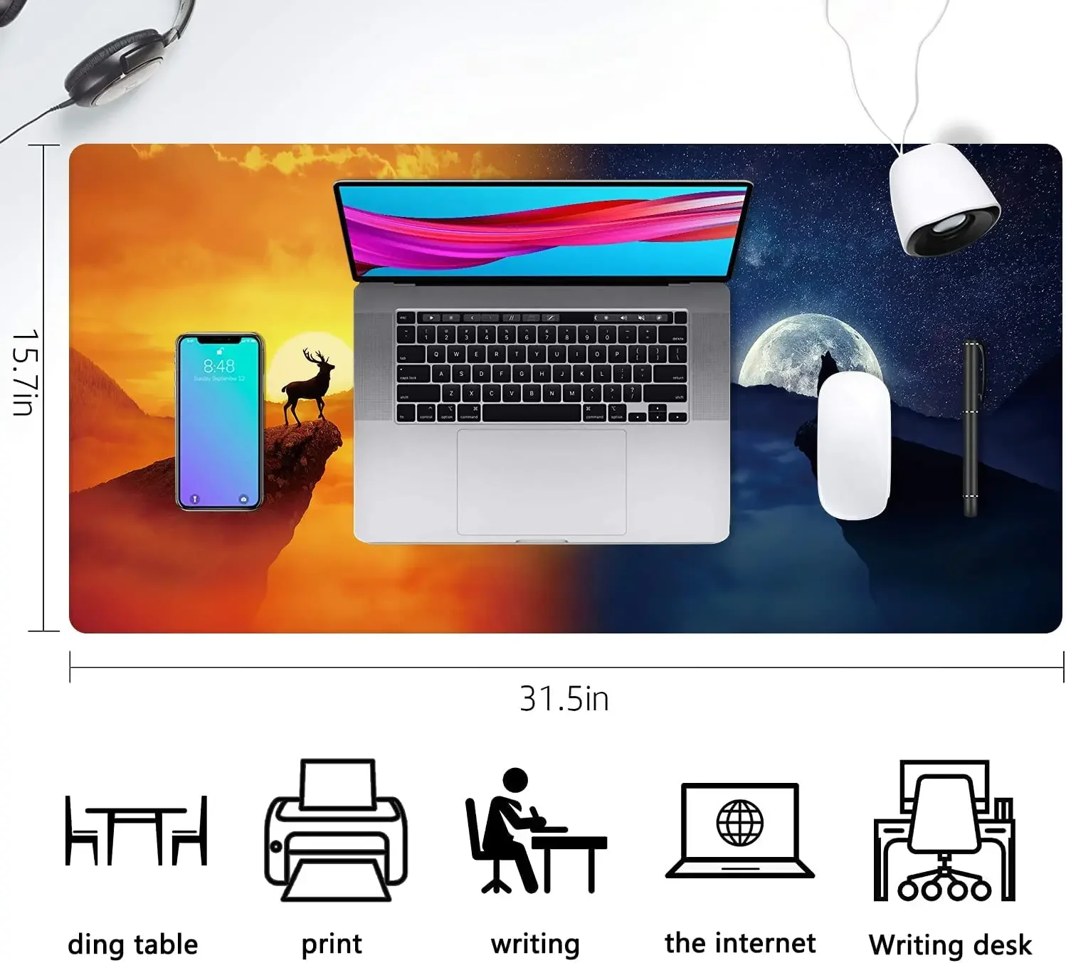 لوحة ماوس ألعاب كبيرة ممتدة ليلاً مقابل ليلاً مقاس XXL لوحة مفاتيح ماوس حصيرة مكتب 35.4 × 15.7 بوصة